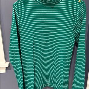 J.Crew Green and White Striped Long Sleeve Mock Turtleneck Women’s XL